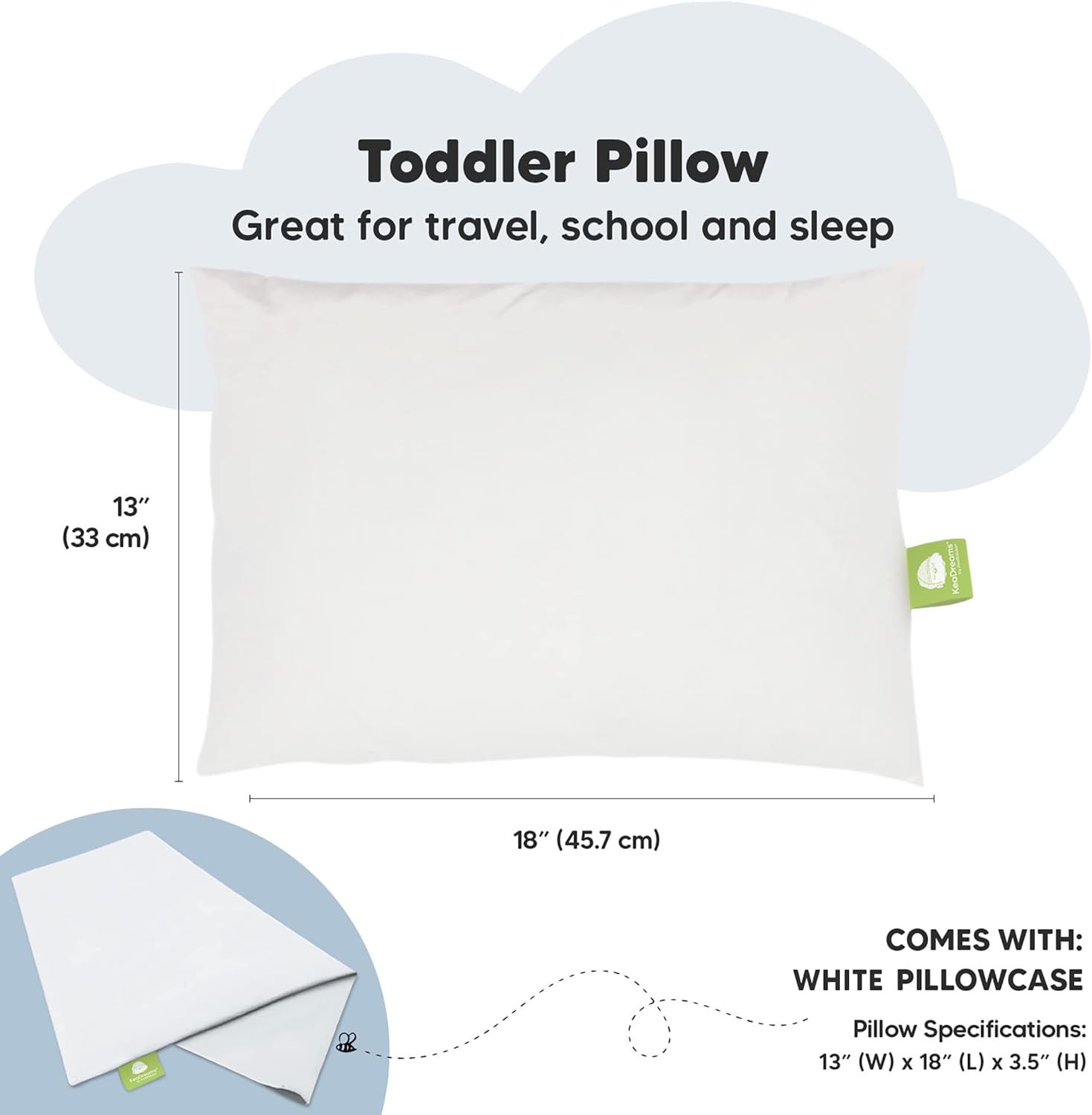 Toddler Pillow with Pillowcase - 13x18 My Little Dreamy Kids Travel Bed Pillows for Sleeping, Organic Cotton Small Pillowcase, Soft &…