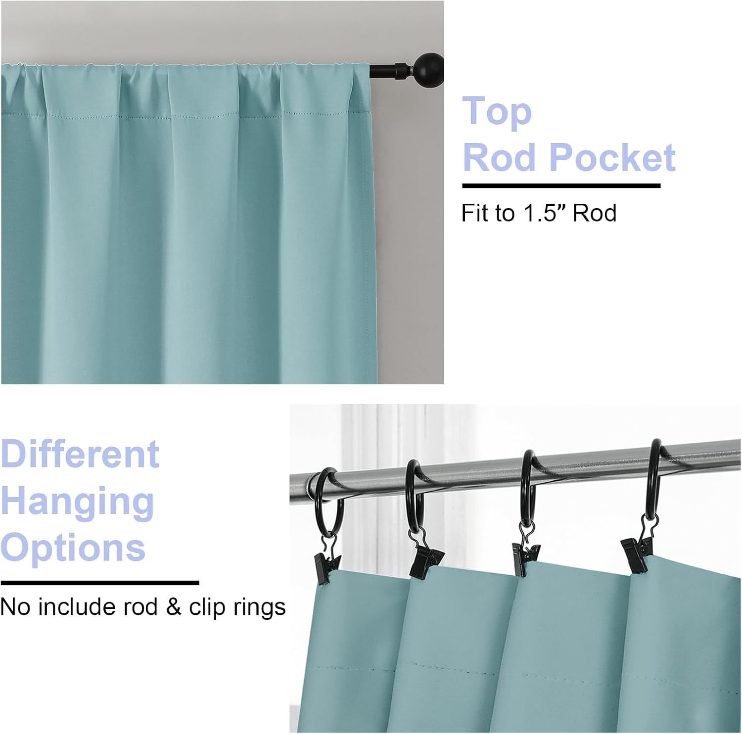 Simplebrand Aqua Blackout Curtains for Bedroom 96 Inches Long 2 Panels, Solid Thermal Insulated, Energy Saving Living Room Window Treatment…