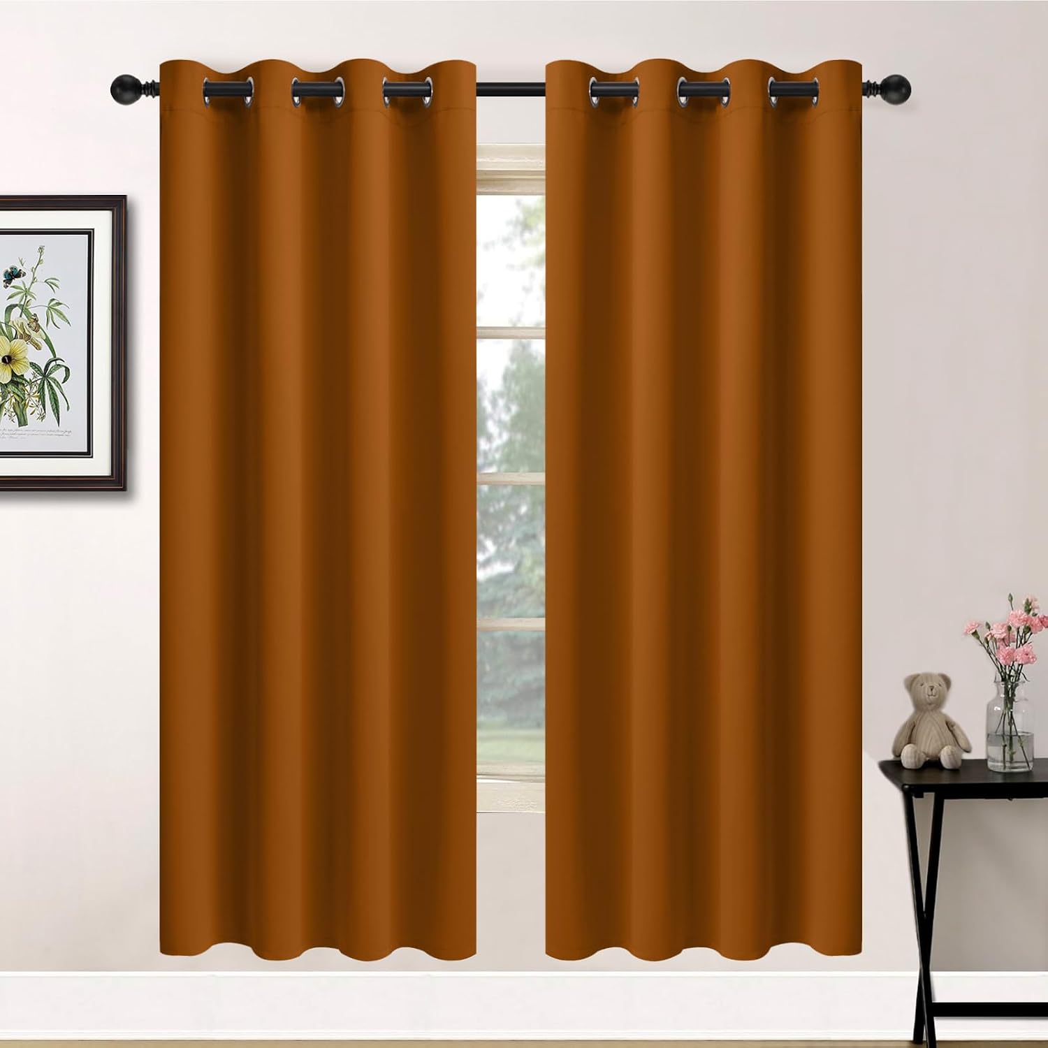 Yakamok Burnt Orange Blackout Curtains-Room Darkening Orange Thermal Insulated Grommet Set of 2 Panels for Bedroom Living Room, 52W x…