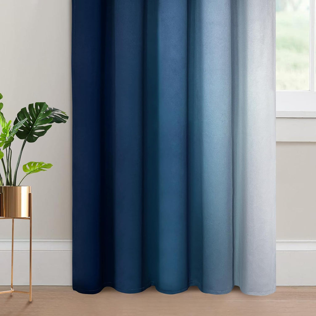 Yakamok Blue Ombre Curtains Room Darkening Grommet Curtains for Bedroom, Light Blocking Thermal Insulated Window Drapes for Living Room(2 P…
