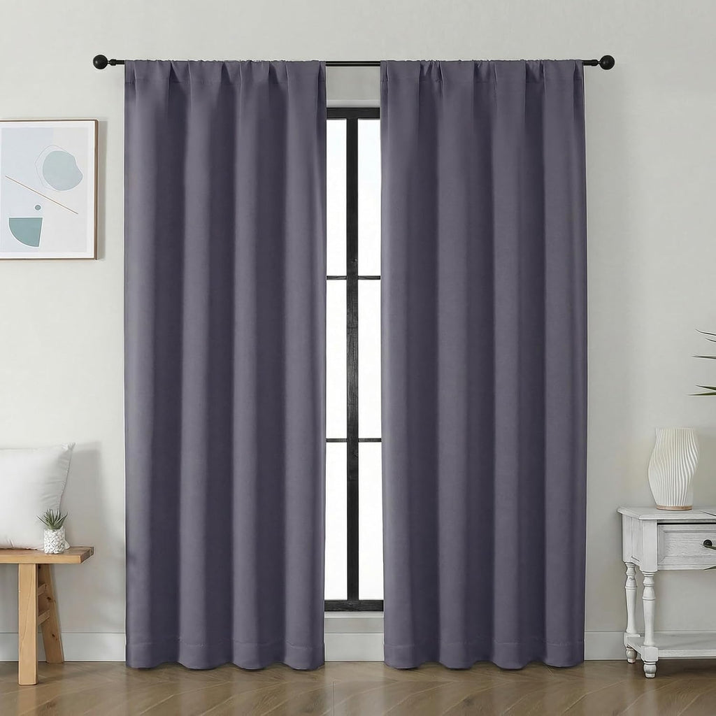 Simplebrand Ava Greyish Purple Blackout Curtains for Bedroom 72 Inch Length 2 Panels Set, Privacy Thermal Insulated Rod Pocket Door Window…