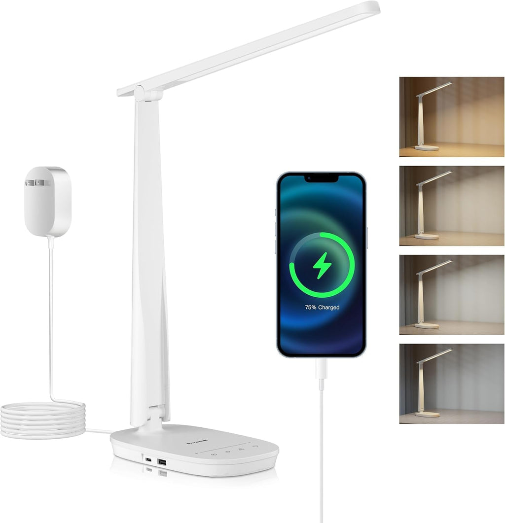 Honeywell HWT-H2 LED Desk Lamp, CRI94 Full Spectrum Eye-Caring Table Light, Foldable Dimmable 4 Color Modes with USB A+C Charging Ports…