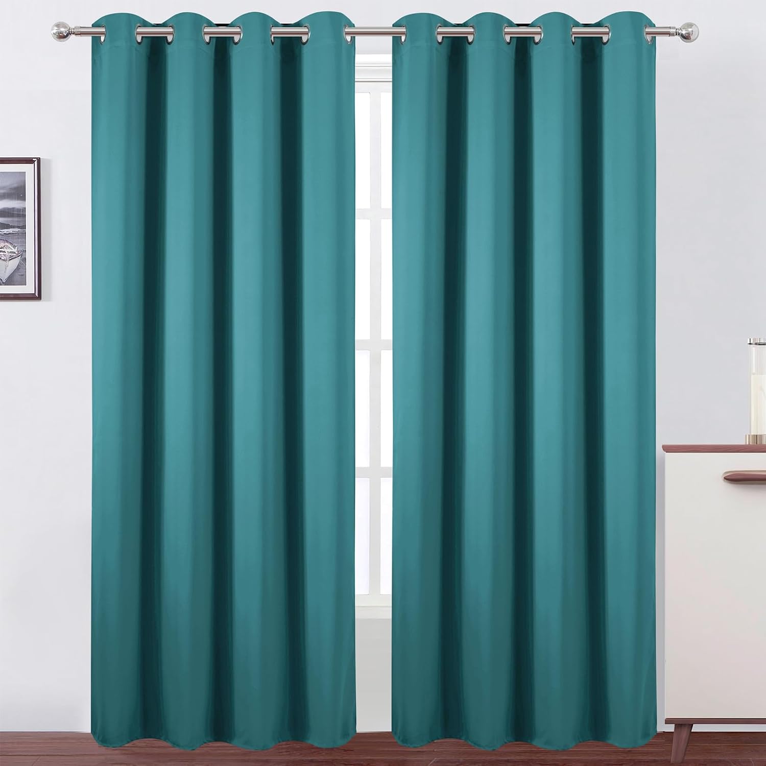 Lemomo Blackout Curtains 52 x 90 Inch Long Sea Teal Curtains Set of 2 Panels Room Darkening Curtains for Bedroom and Living Room 90 Inch si…