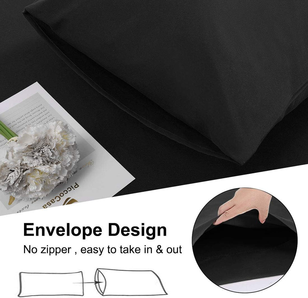 PiccoCasa Body Pillow Cover with Zipper Closure, Brushed Microfiber, Black (20"x54")