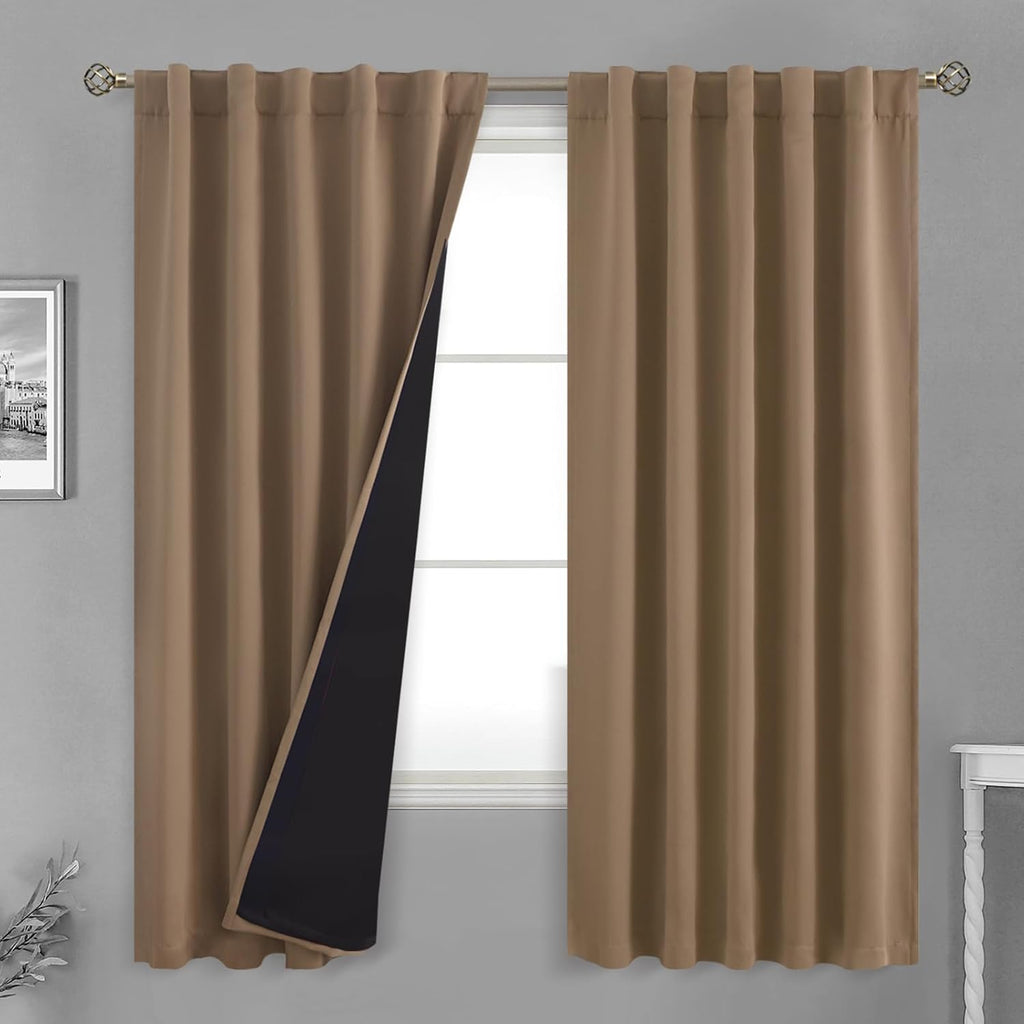BGment 100% Room Darkening Thermal Insulated Blackout Curtains 72 Inches Long with Liner, Rod Pocket and Back Tab Double Layer Noise…