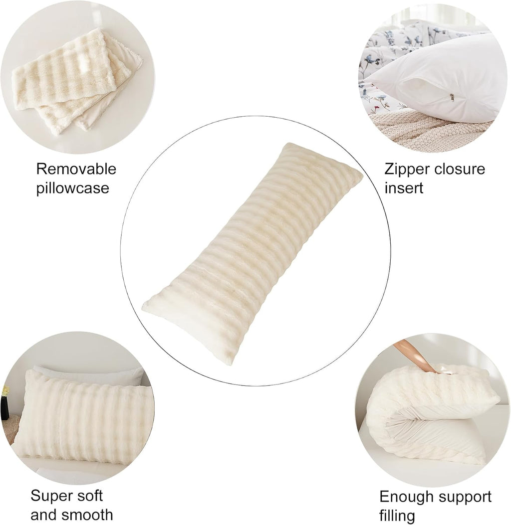 Memfydu Full Body Pillow with Fluffy Bubble Waffle Carved Faux Fur Removable Cover, Long Bed Pillow Adult 20x54 Inches for Side Sleeper and…