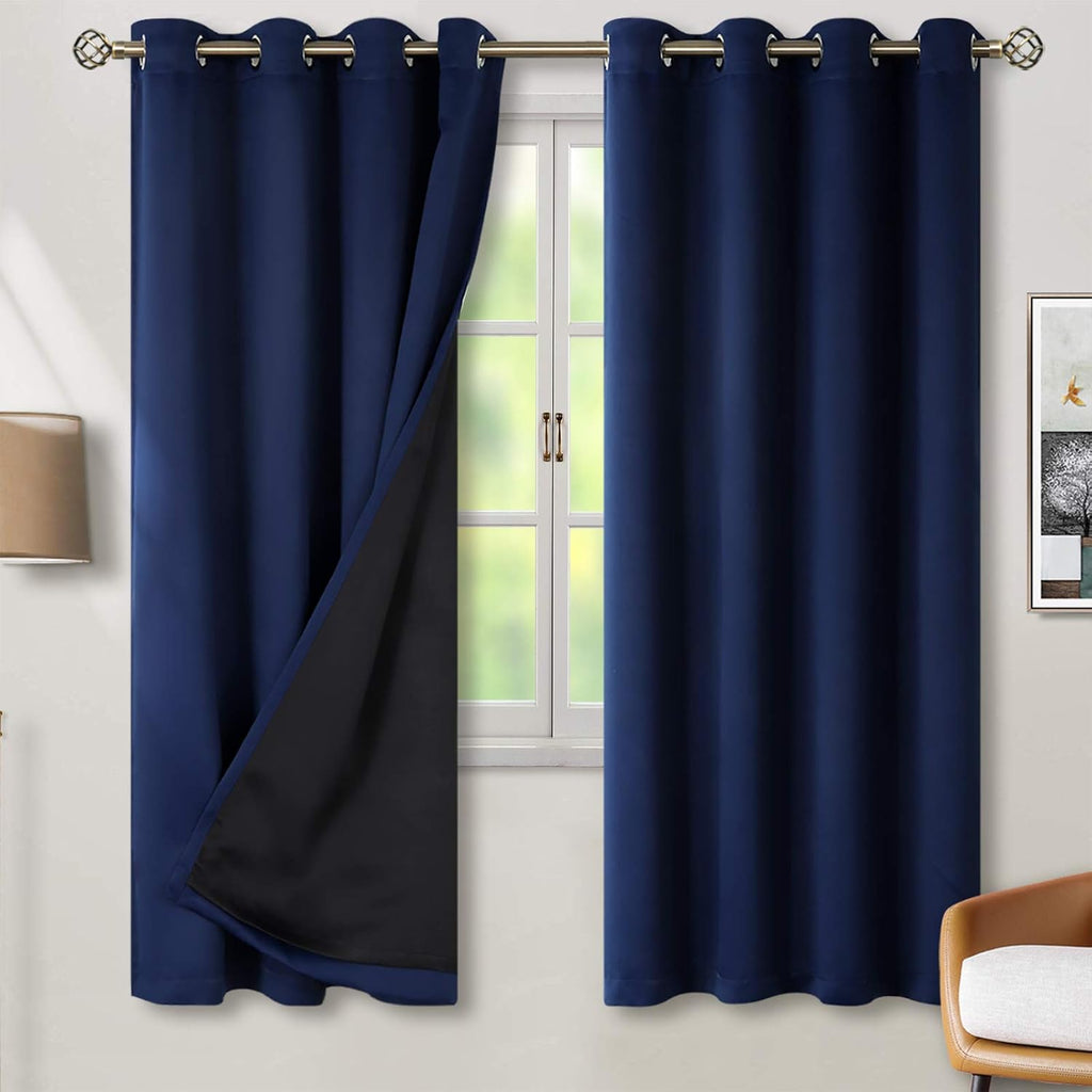 BGment Thermal Insulated 100% Blackout Curtains for Bedroom with Black Liner, Double Layer Full Room Darkening Noise Reducing Grommet Curta…