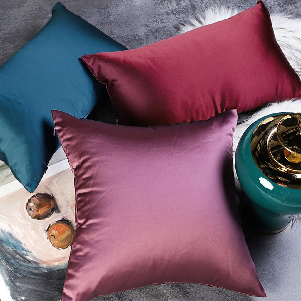 Faylapa 4 Pack Silky Satin Throw Pillow Cases Heavy Silk Satin Decorative Pillow Covers Solid Dyed Soft Pillow Cover Home Decor(Peacock…