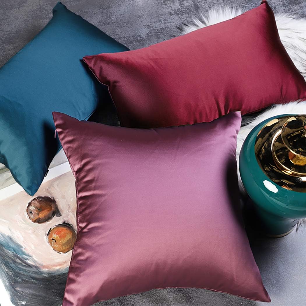 Faylapa 4 Pack Silky Satin Throw Pillow Cases Heavy Silk Satin Decorative Pillow Covers Solid Dyed Soft Pillow Cover Home Decor(Peacock…
