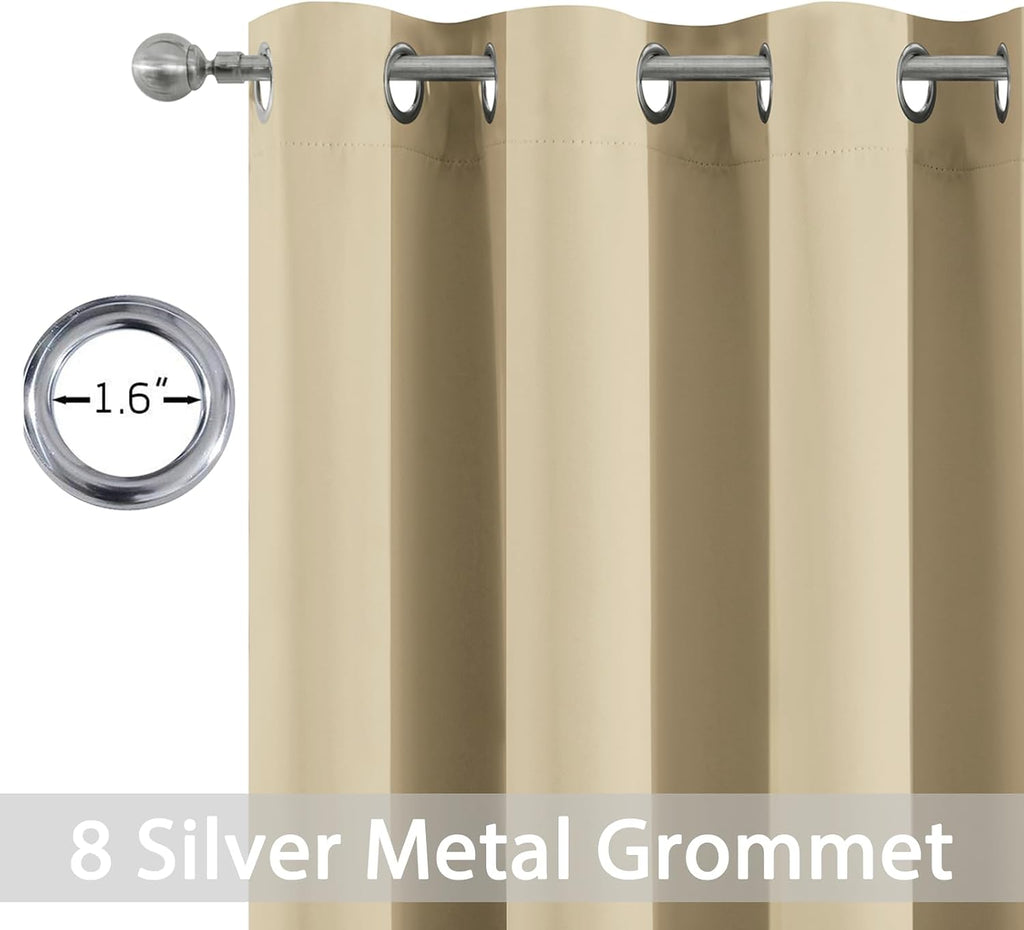 Yakamok Blackout Curtains Room Darkening Thermal Insulated Window Panels, Solid Grommet Top Drapes for Bedroom/Living Room(52Wx90L, Beige…