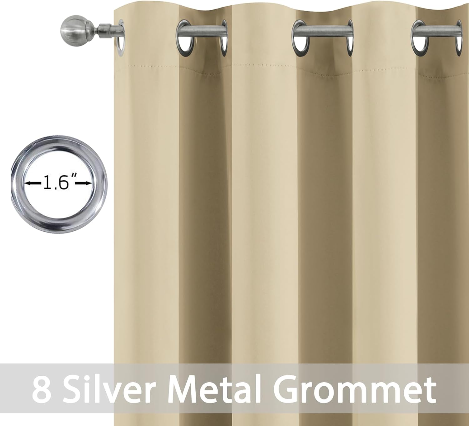 Yakamok Blackout Curtains Room Darkening Thermal Insulated Window Panels, Solid Grommet Top Drapes for Bedroom/Living Room(52Wx90L, Beige…