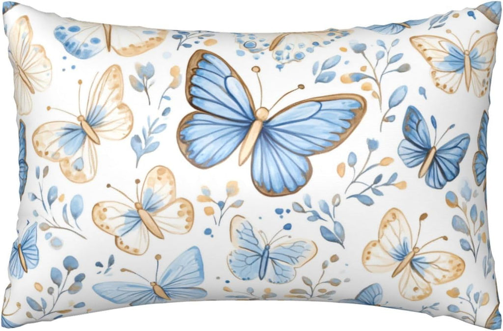 Satin Pillowcase for Hair and Skin Vintage Blue and Beige Butterfly Super Soft and Cooling Similar to Silk Pillow Case 1 Pack with Hidden…