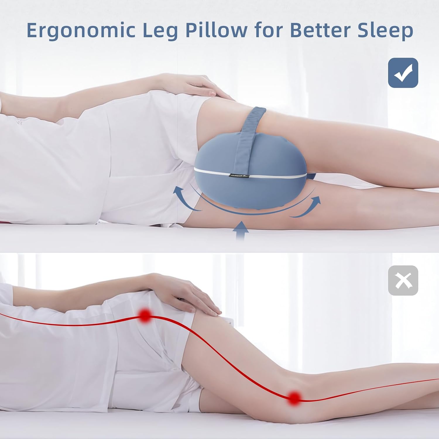 Knee Pillow for Side Sleepers - Cooling Pillow Between Legs for Side Sleeping - Memory Foam Knee Pillow with Strap for Hip Pain & Spine…