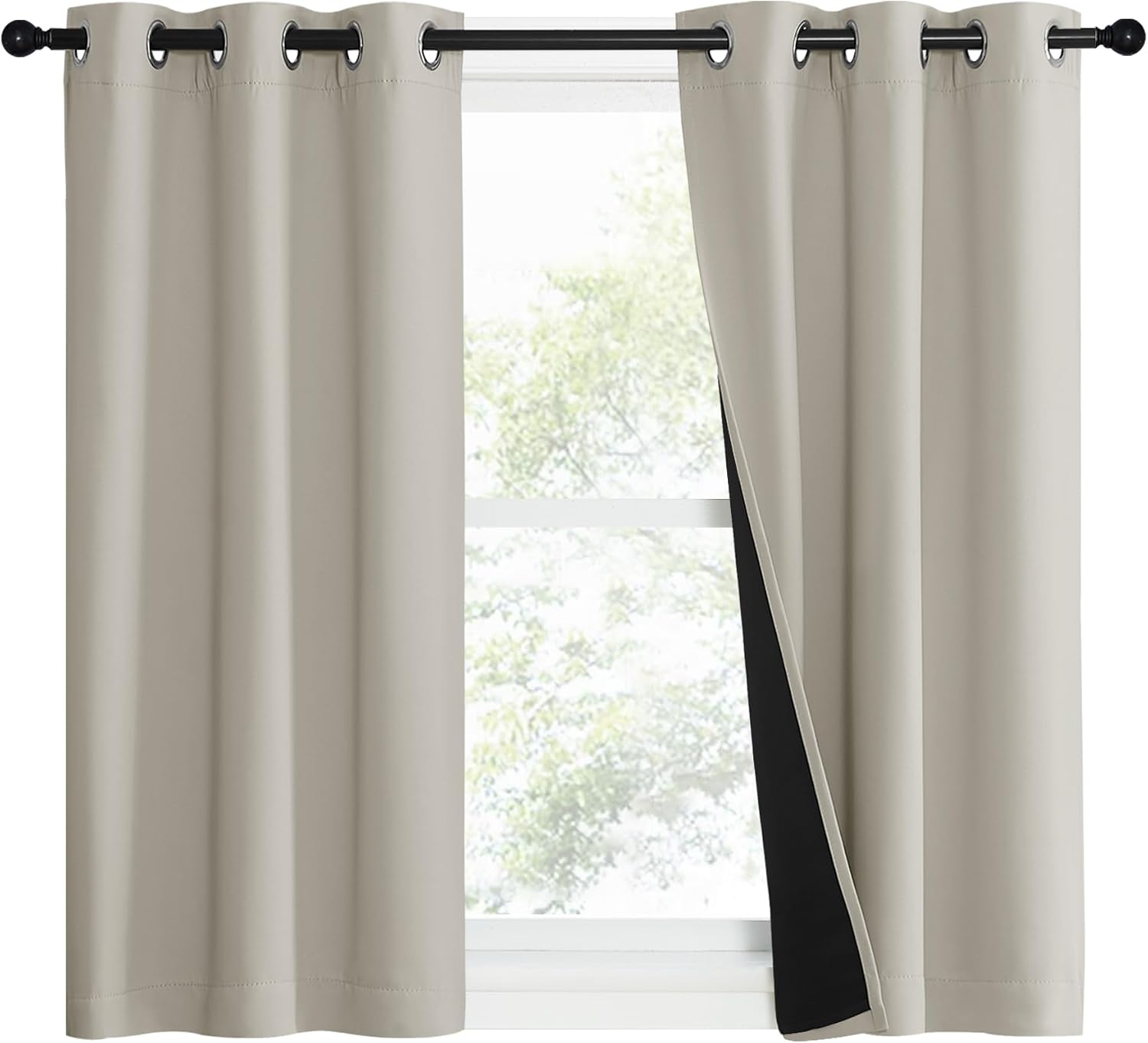 Nicetown Natural 100% Blackout Lined Curtains, 1 Pair, 37" Width x 50" Length Each Panel, 2 Thick Layers Narrow Wide Window Treatment Panel…