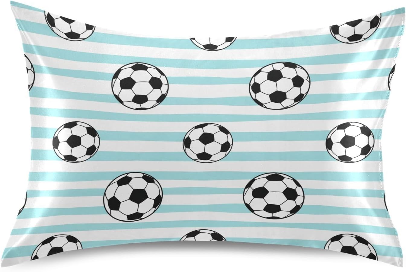 Soccer Blue Stripe Pillow Covers Silk Pillowcase for Hair and Skin Breathable Silky Soft Satin Pillowcase Queen Size Pillow Case for…