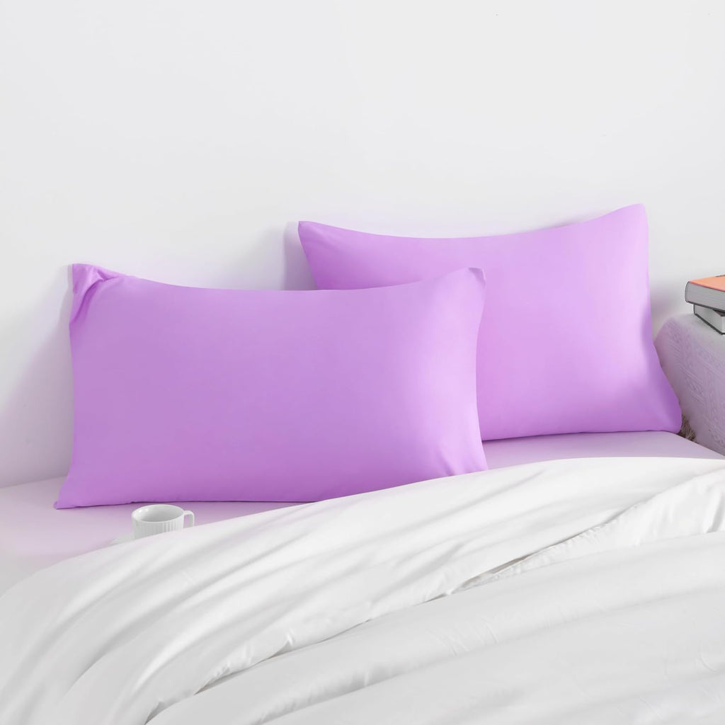 Ntbay Standard Pillow Cases Set of 2, 2 Pack Brushed Microfiber 20x26 Pillow Cases, Soft, Wrinkle, Fade, Stain Resistant Light Purple Pillo…