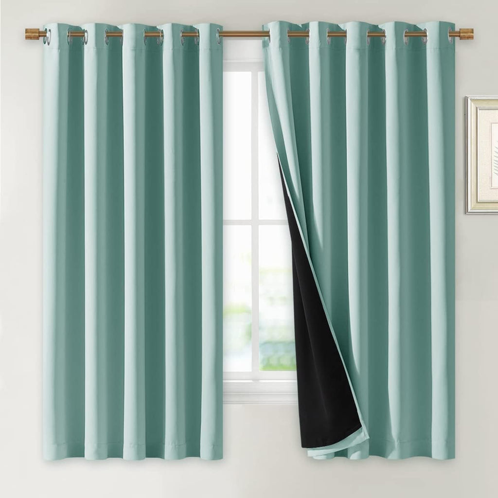 Nicetown Aqua Blue 100% Blackout Lined Curtains, 2 Thick Layers Completely Blackout Window Treatment Thermal Insulated Drapes for Kitchen/B…