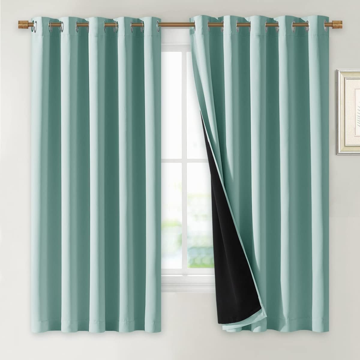 Nicetown Aqua Blue 100% Blackout Lined Curtains, 2 Thick Layers Completely Blackout Window Treatment Thermal Insulated Drapes for Kitchen/B…