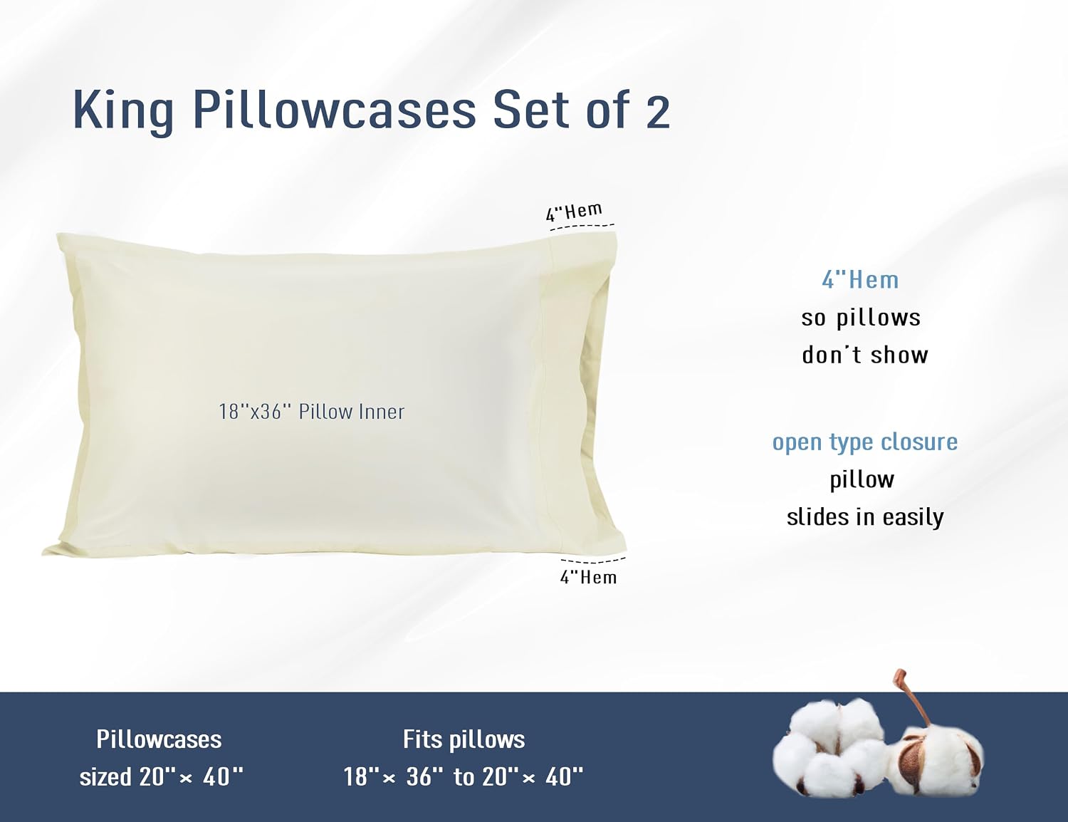 Homtec Pillow Cases, King Size Cotton Percale Weave Pillowcases, Pre-Shrunk Breathable and Hypoallergenic Pillowcases, Set of 2 (2 Piece Ki…