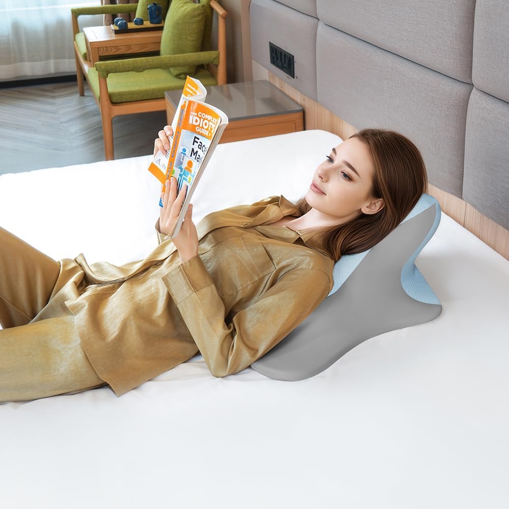 Wogahev Reading Pillow for Bed, Lying, Leaning and Prone, Ergonomic Memory Foam Bed Wedge Pillow for Headboard, Chin & Back Support Pillows…