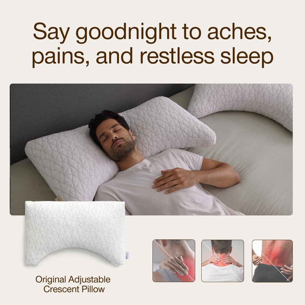 Coop Home Goods Original Crescent Adjustable Pillow, Queen Bed Pillows for Shoulder, Neck & Head Support, Crescent Foam Pillows - Medium…