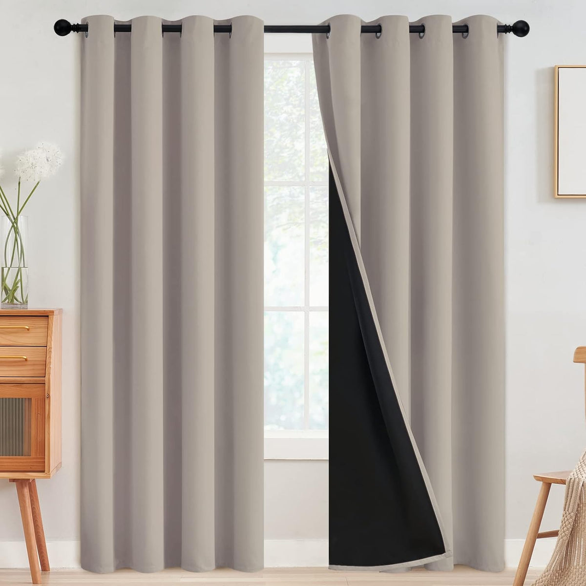 SimpleHome 100% Blackout Curtains for Bedroom, Thermal Insulated Natural Grommet Window Drapes Room Darkening Curtains for Living Room with…