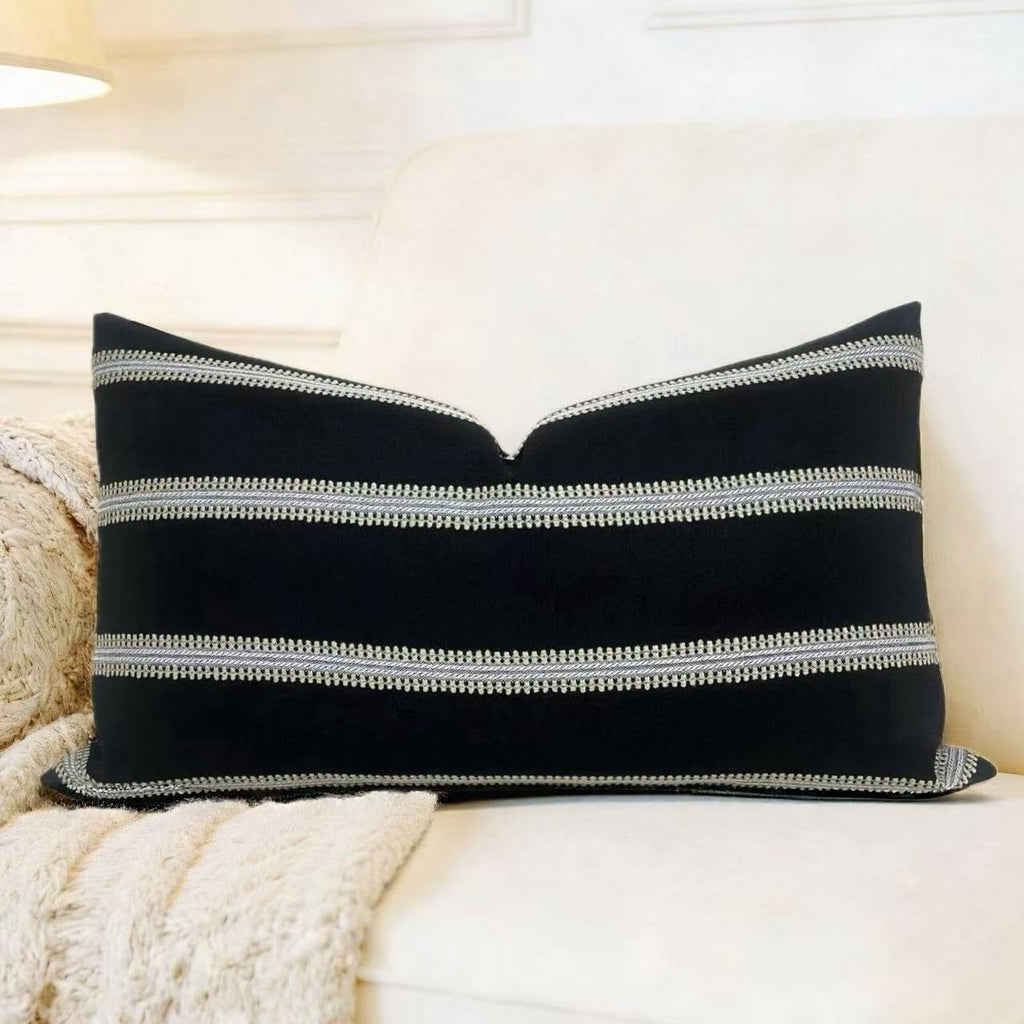 Slow Cow Decorative Rectangular Throw Pillow Cover Textured Woven Stripe Lumbar Cushion Cover for Couch Sofa 12 x 24 Inches Black Mixed…