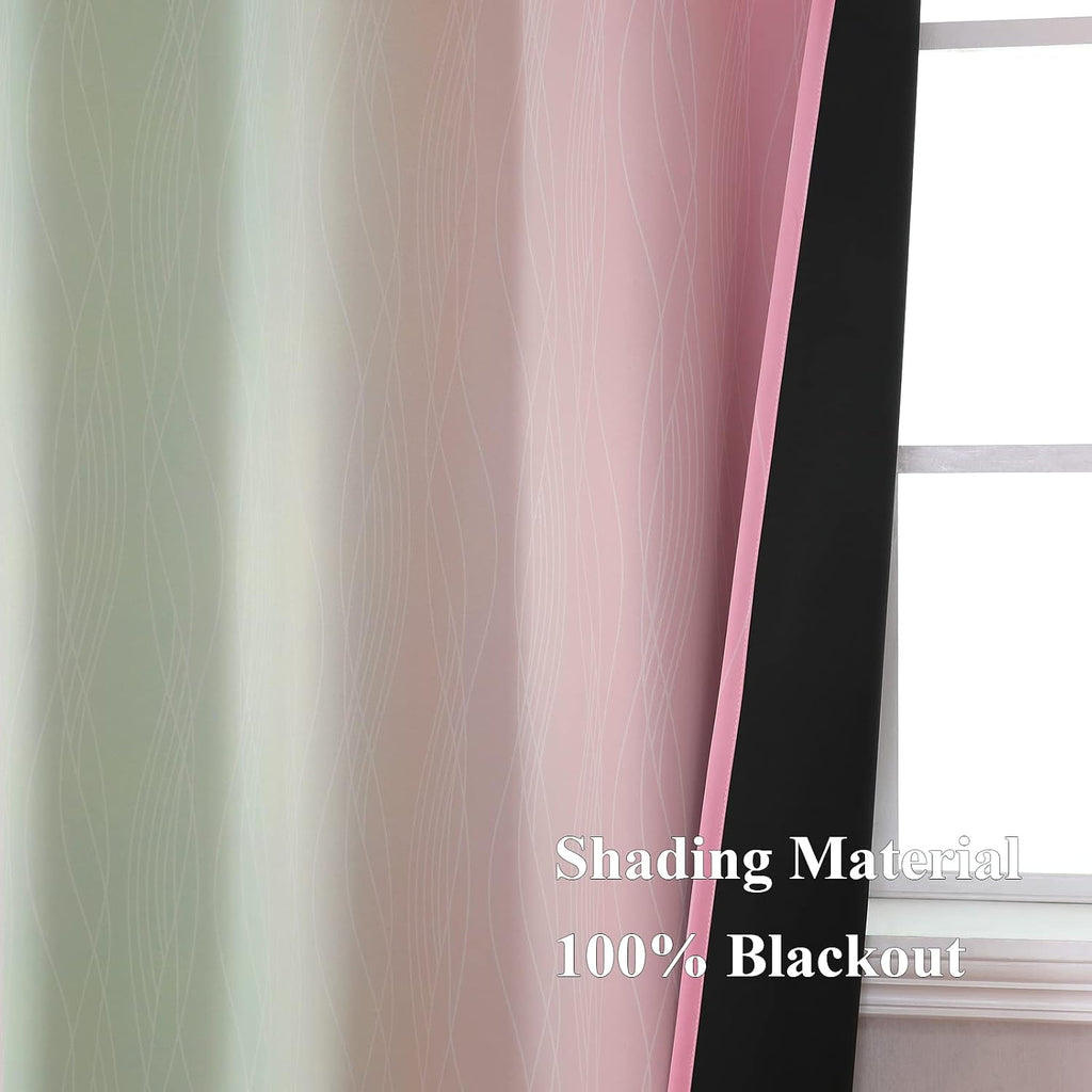Estelartextiler Estelar Textiler Ombre Sage Green and Pink Blackout Curtains for Living Room, Thermal Insulated Full Room Darkening Grommet…