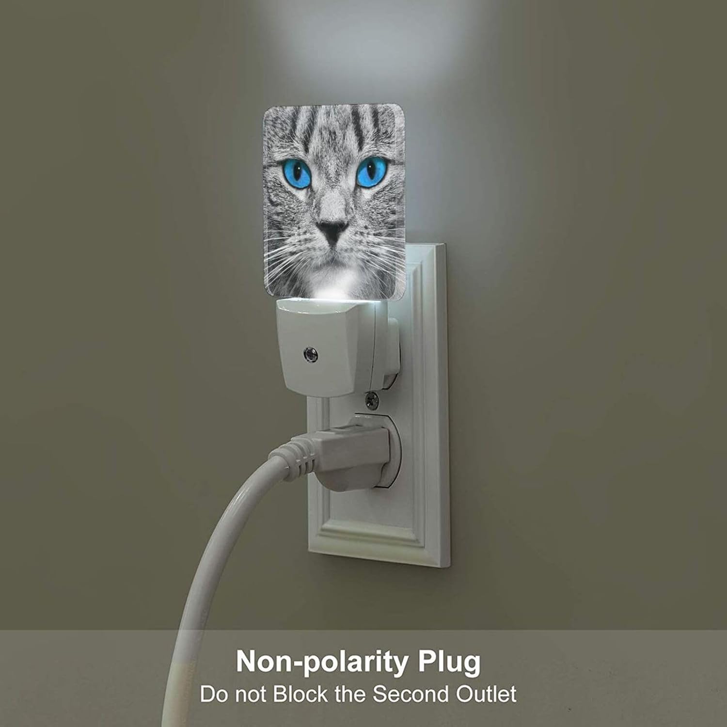 Blue Eyes Cat Night Light, Plug Into Wall with Dusk to Dawn Light Sensors, Warm Nightlights for Bedroom, Bathroom, Hallway, Kitchen, Gifts…