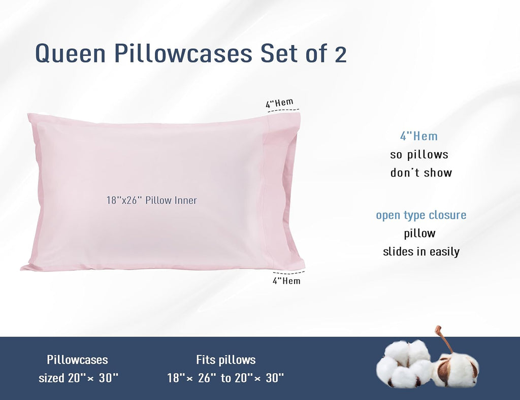 Homtec Pillow Cases, Standard Queen Size Cotton Percale Weave Pillowcases, Pre-Shrunk Breathable and Hypoallergenic Pillowcases, Set of 2 (…