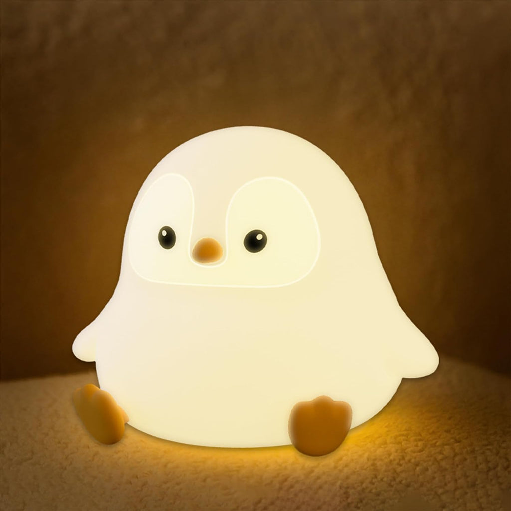 UNEEDE Sitting Penguin Night Light Silicone Touch Lamp, USB Rechargeable, Dimmable Nursery Light & Decoration, Squishy Night Light Cute…