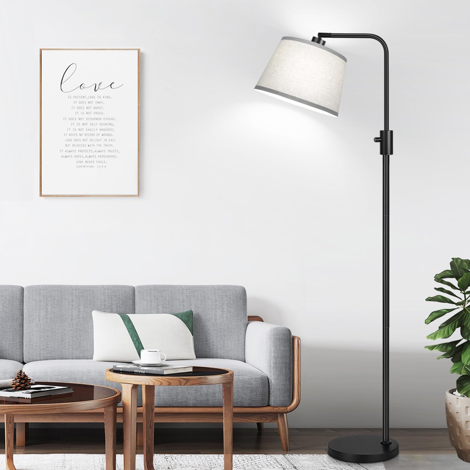 Upgraded】 Dimmable Floor Lamp, 1000 Lumens LED Edison Bulb Included, Arc Floor Lamps for Living Room Modern Standing Lamp with Gray…