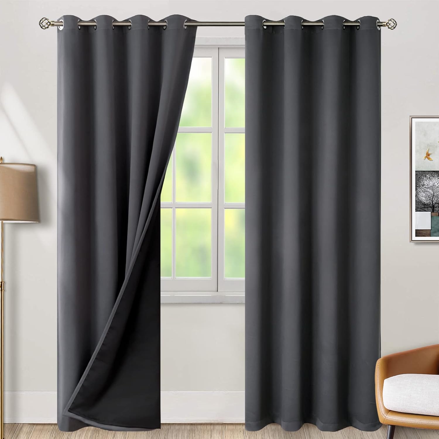 BGment Dark Grey Blackout Curtains for Bedroom Window 84 Inch Length 2 Panels Set, 100% Light Blocking Thermal Insulated Grommet Drapes for…