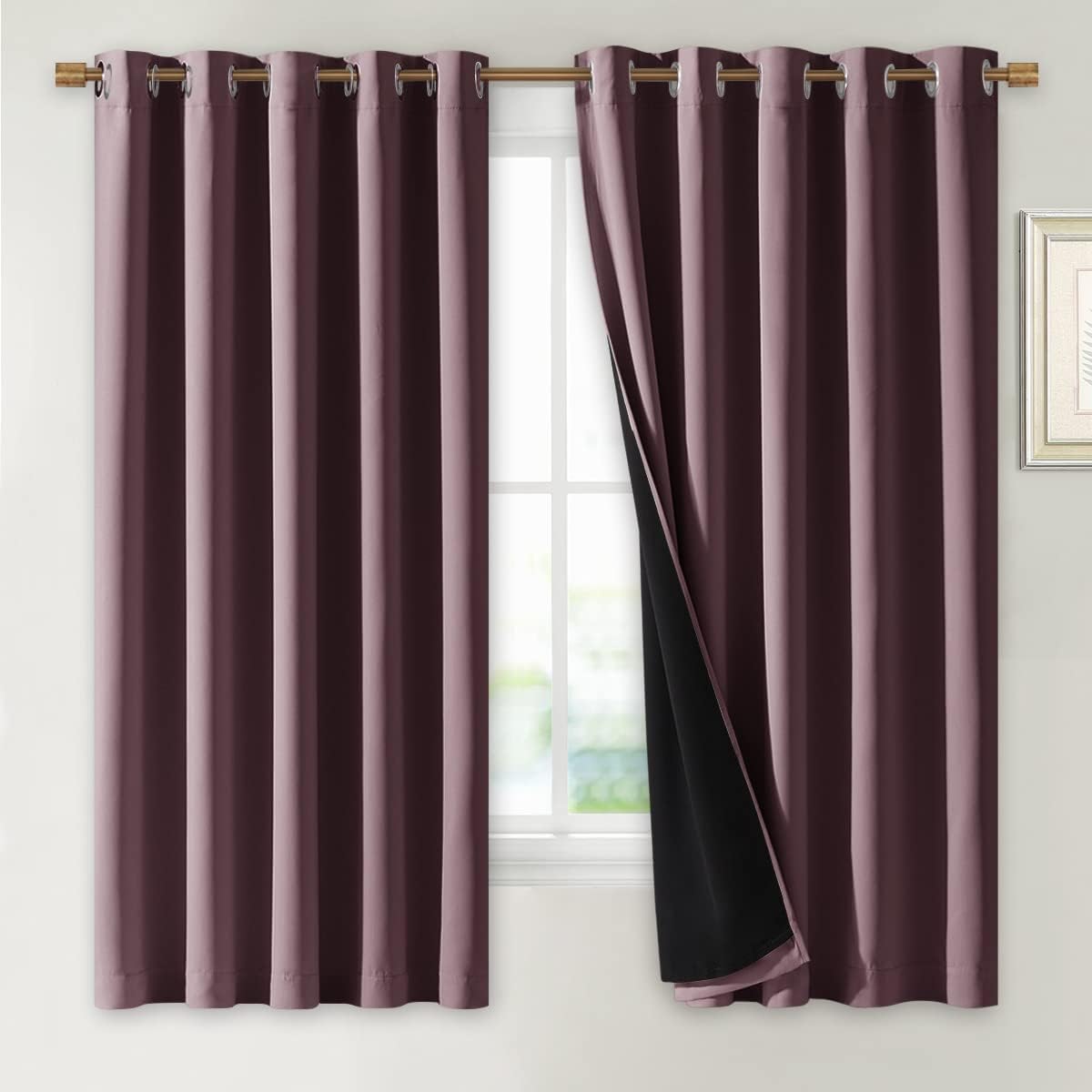Nicetown Dry Rose 100% Blackout Lined Curtains, 2 Thick Layers Completely Blackout Window Treatment Thermal Insulated Drapes for Kitchen/Be…
