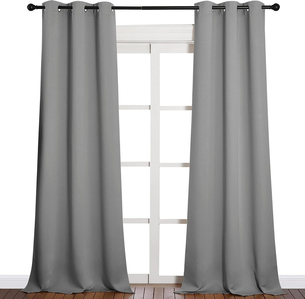 NICETOWN Thermal Insulated Blackout Curtains - Grommet Top Window Treatment Drapes for Hall (2 Panels, W42 x L90 inches, Silver Grey)