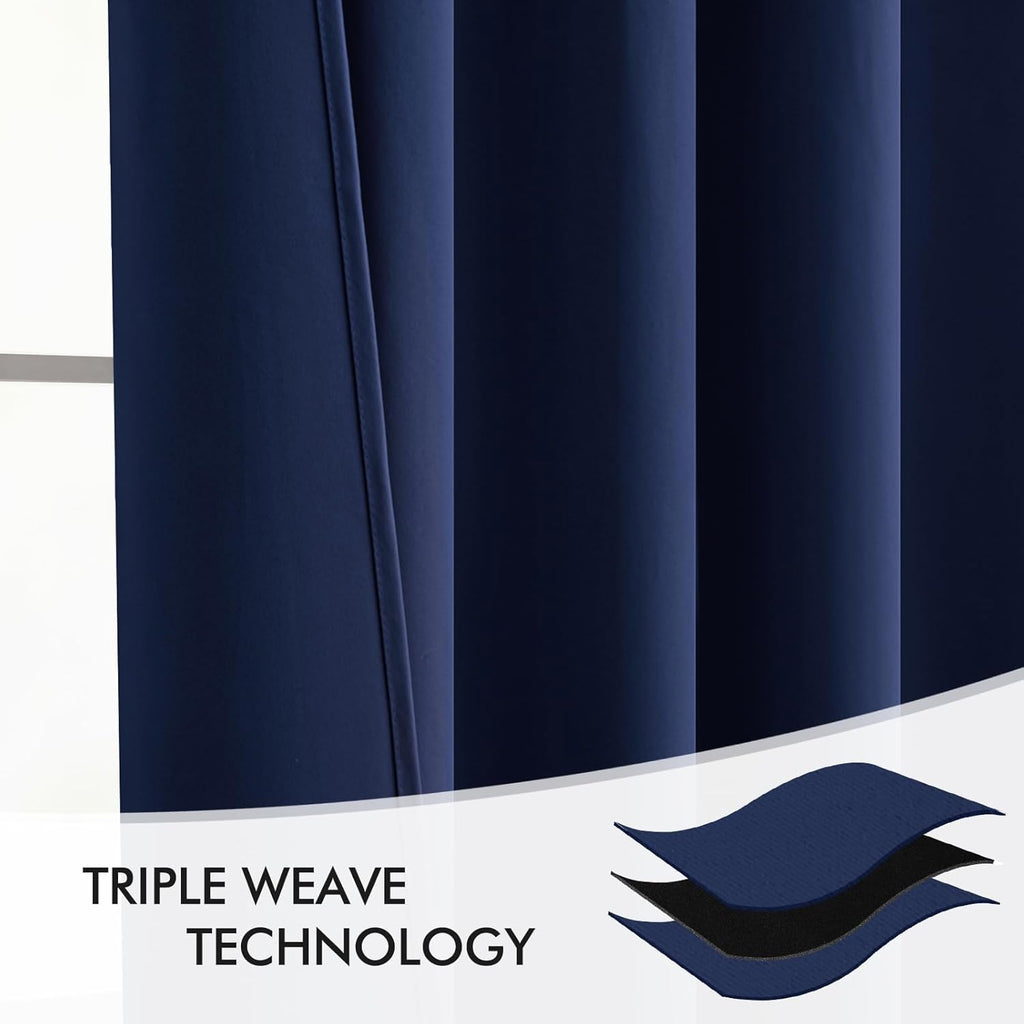 Miulee Navy Blue Back Tab Blackout Curtains 72 Inches Long 2 Panels Set for Living Room Bedroom Privacy, Rod Pocket/Pinch Pleat Thermal Ins…