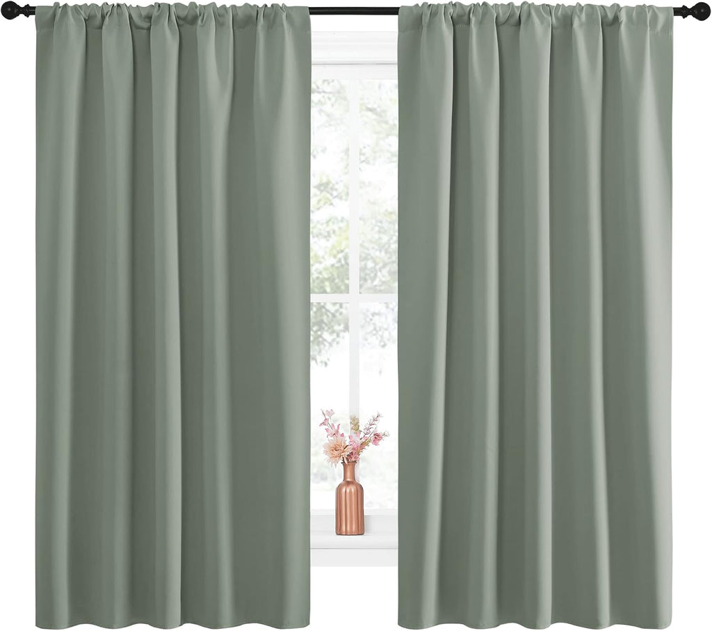 NICETOWN Window Curtains Blackout Drapes - Thermal Insulated Solid Rod Pocket Blackout Curtains/Draperies for Living Room (Greyish Green…