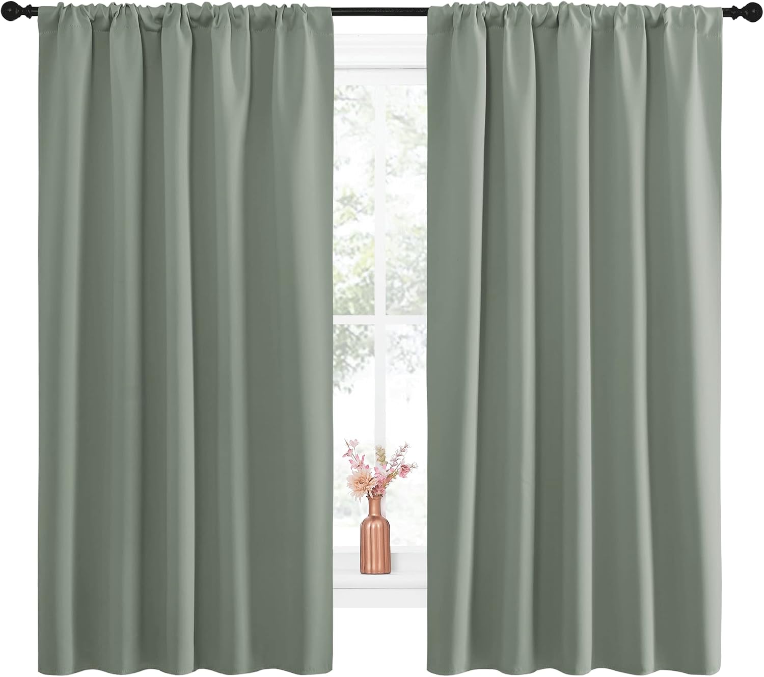 NICETOWN Window Curtains Blackout Drapes - Thermal Insulated Solid Rod Pocket Blackout Curtains/Draperies for Living Room (Greyish Green…