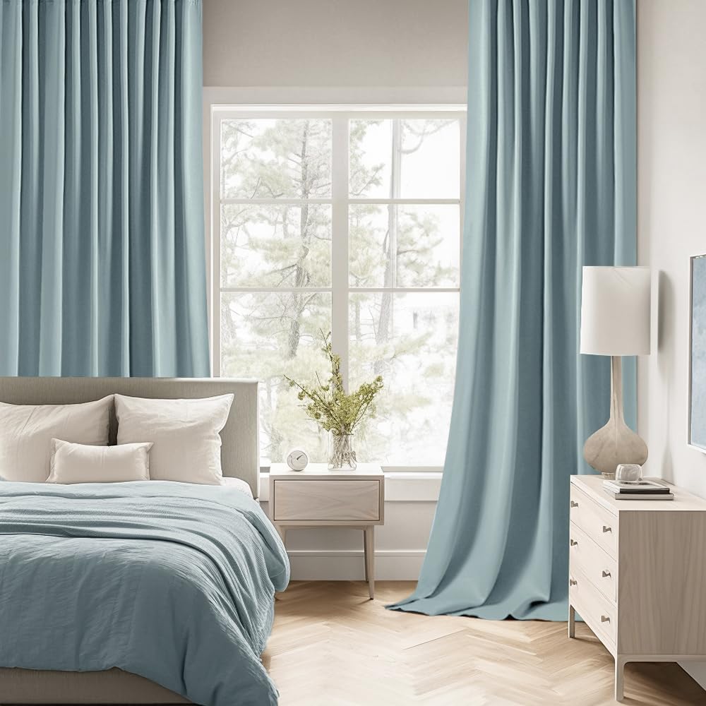 Miulee Slate Blue Back Tab Blackout Curtains 63 Inch Length 2 Panels Set for Living Room Bedroom Privacy, Rod Pocket/Pinch Pleat Thermal In…