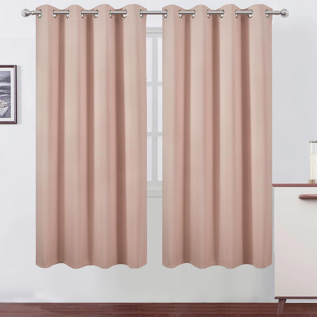 Lemomo Blackout Curtains 66 x 72 Inch Long Blush Curtains Set of 2 Panels Room Darkening Curtains for Bedroom and Living Room 72 Inch silver