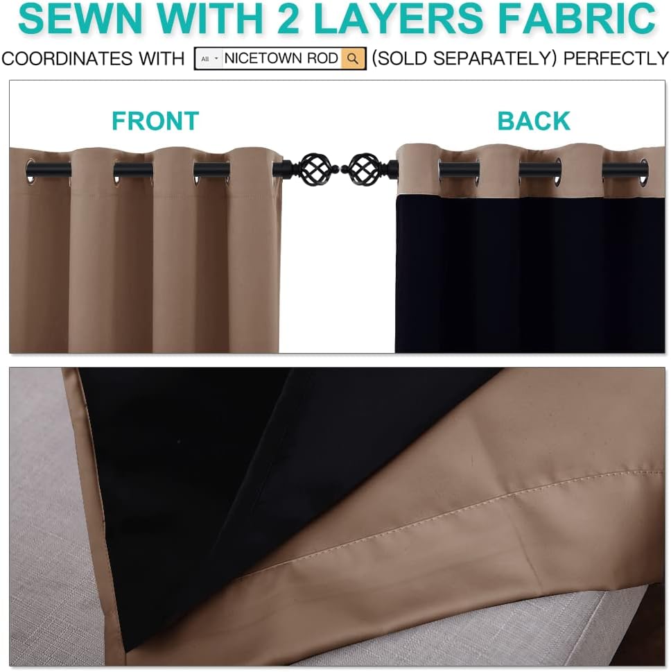 Nicetown Bedroom Full Blackout Curtain Panels, Super Thick Insulated Window Covers, Keeping Out Cold Air and Heat 100% Blackout Blinds with…
