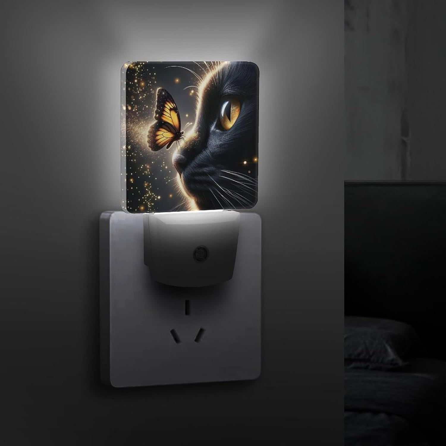 YKJAHSD Cat Butterfly Night Light, Plug into Wall Decor Nightlights for Bedroom, Bathroom, Hallway, Kitchen, with Dusk to Dawn Light…