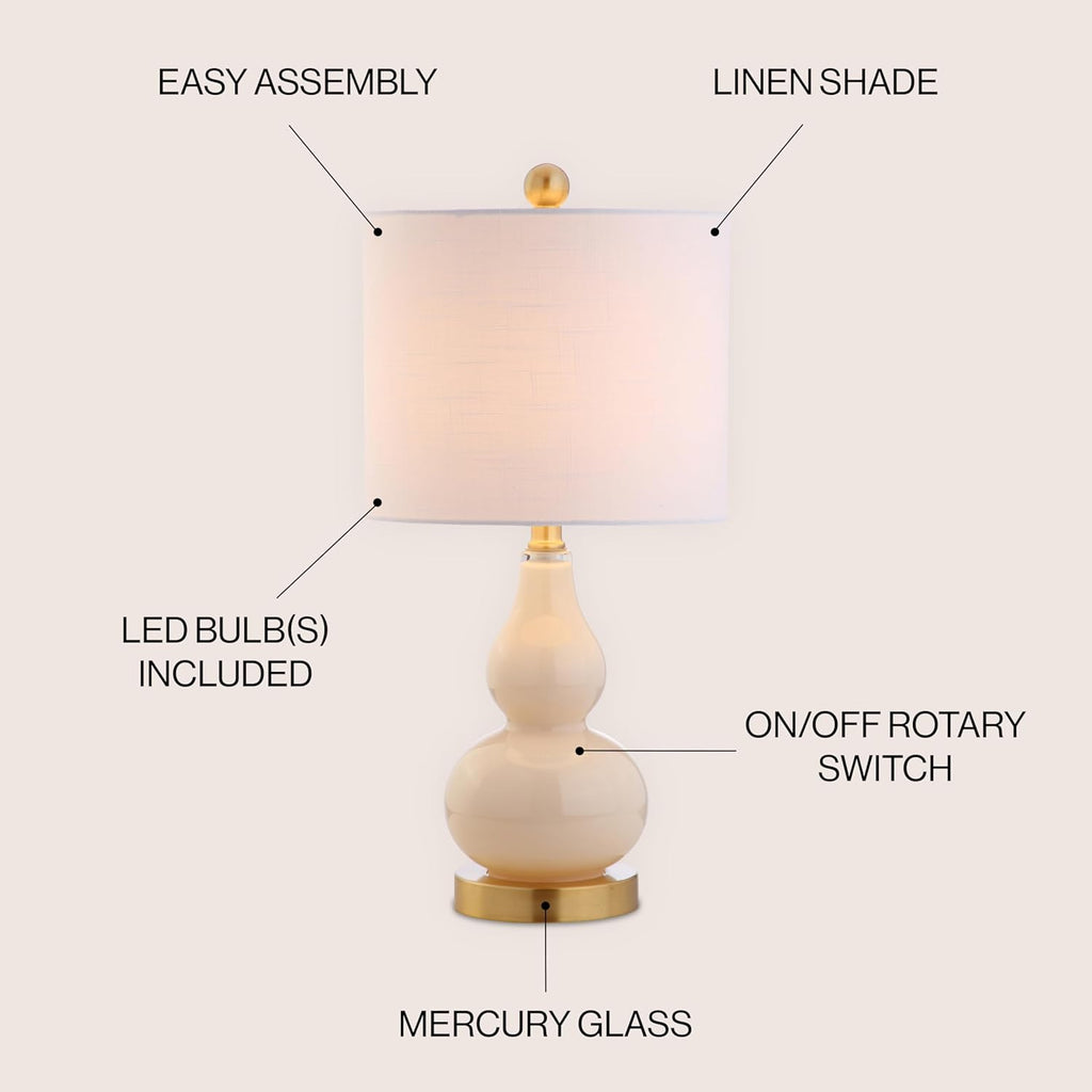 JONATHAN Y 20.5" Ivory Glass Table Lamp, Modern Gourd Bedside Nightstand Lamp for Bedroom, Living Room, White Linen Shade, LED Bulb…