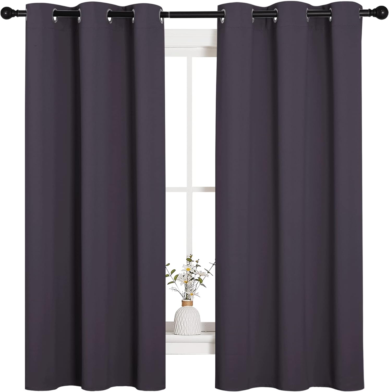 NICETOWN Small Window Blackout Curtains, Home Decoration Thermal Insulated Solid Ring Top Blackout Curtains/Drapes for Bedroom(Greyish…
