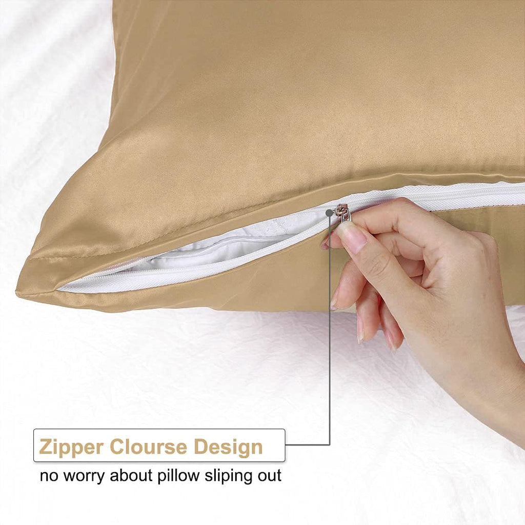 uxcell Queen Satin Pillowcase with Zipper, Super Soft and Luxury, Silky Pillow Cases Covers Set of 2, 21"x31", Gold
