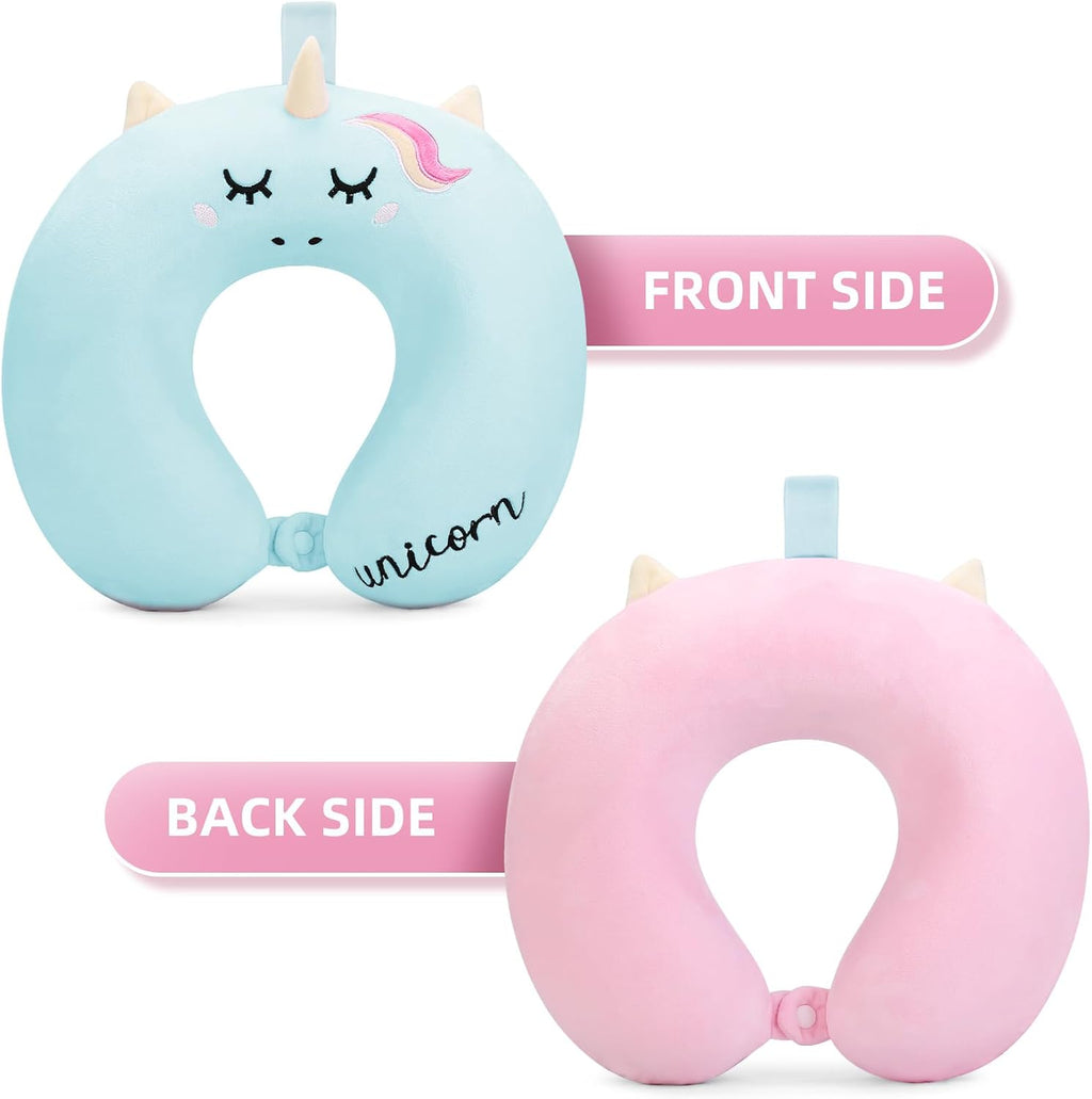 Toddler Neck Pillow, Kids Travel Neck Pillow for Traveling with Eye Mask, Toddler Cute Unicorn Airplane Travel Essentials, Memory Foam…