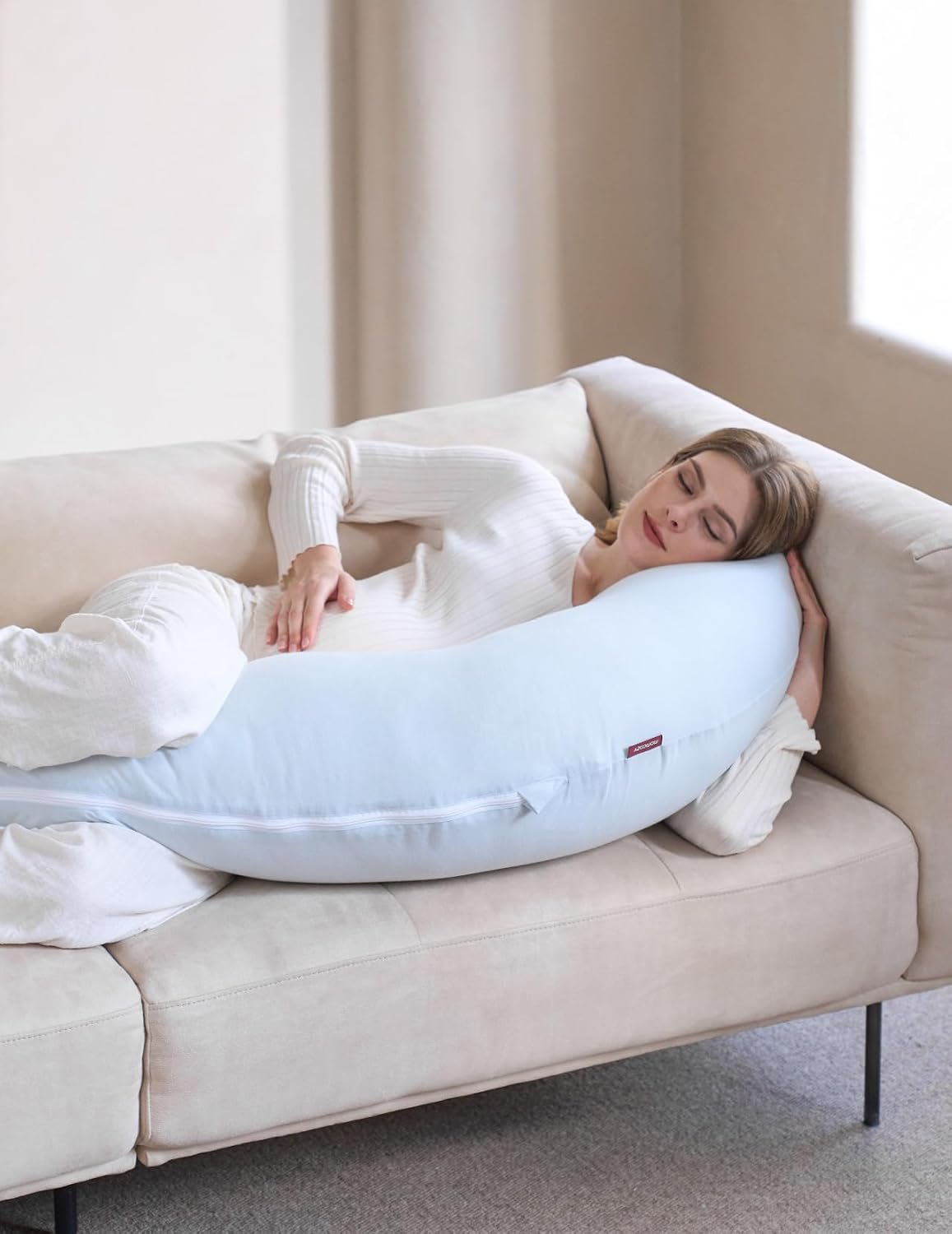 Momcozy Pregnancy Pillows for Side Sleeping, J Shaped Maternity Body Pillow for Pregnancy, Soft Pregnancy Pillow for Head Neck Belly Suppor…