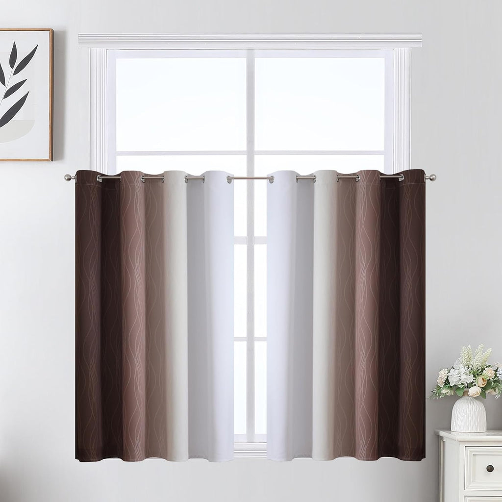 Estelartextiler Estelar Textiler Brown and Greyish White Ombre Short Blackout Cafe Curtains 36 Inch Length, Thermal Insulated Grommet Small…