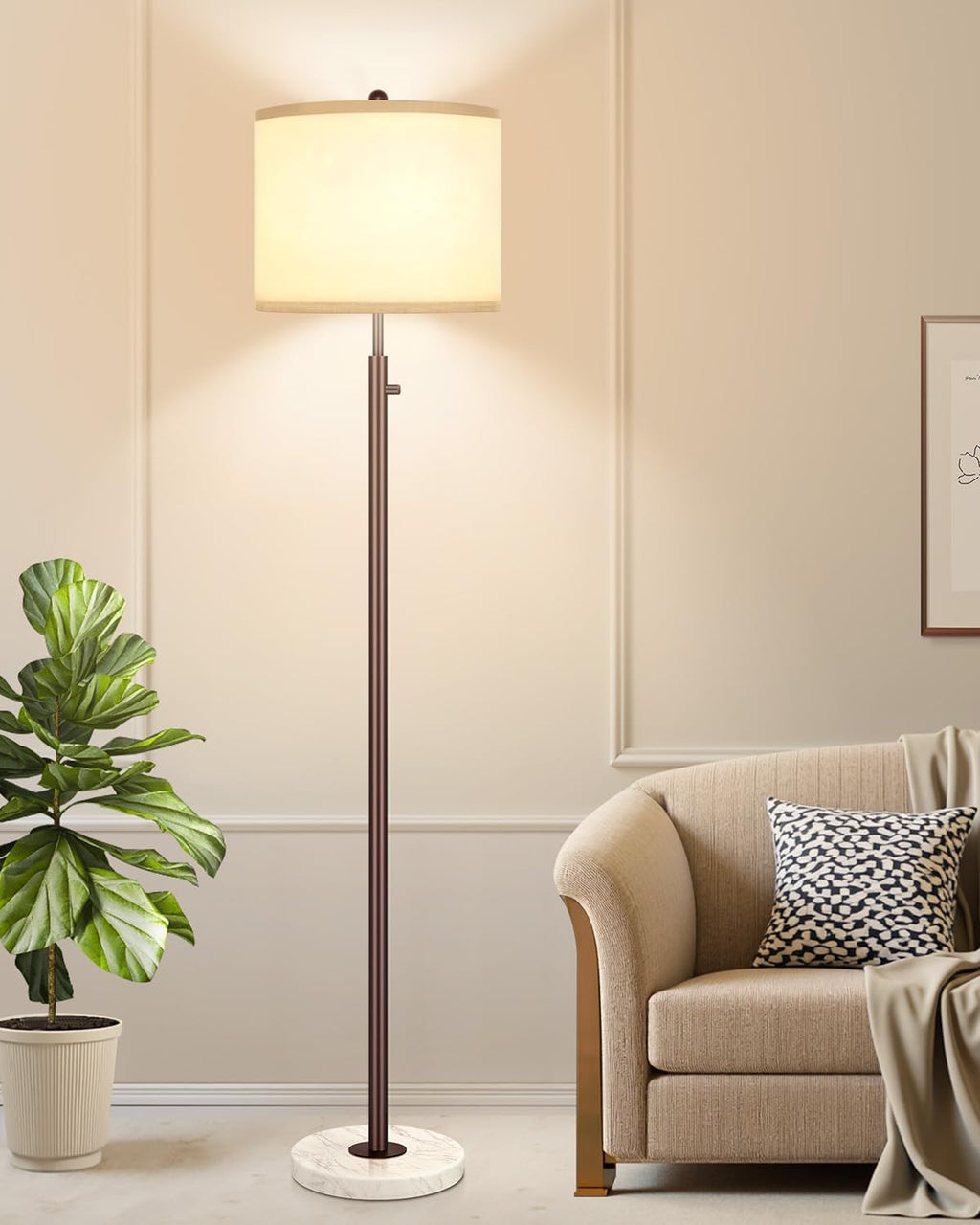 Nintiue 【Upgraded】 Dimmable Floor Lamp for Living Room, 11W LED Bulb Included, Modern Standing Lamp with Marble Base, Tall Pole Light…