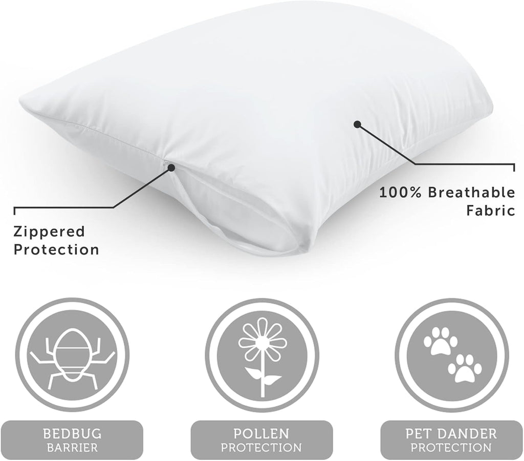 AllerEase 100% Breathable Cotton Pillow Protector for Sleeping, King 36" x 20" (Pack of 1) 2 Count 2 Count Cotton White
